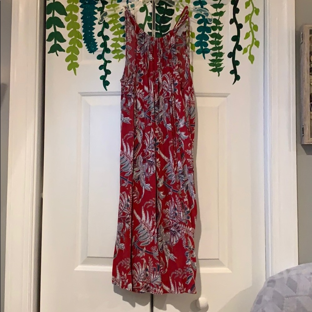 LOFT Red Dress with Flowers, Ties in the Back